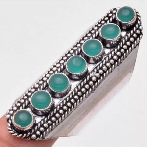 New 7 Stone Green Onyx Adjustable Silver Statement Ring.